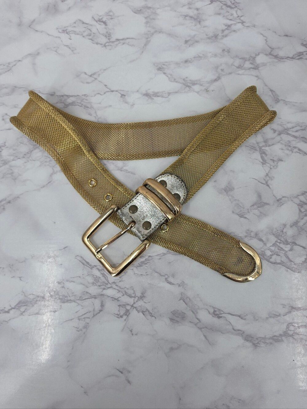 Donna Katz Vintage Gold Tone Metal Mesh Chainmail Belt 80s Glam